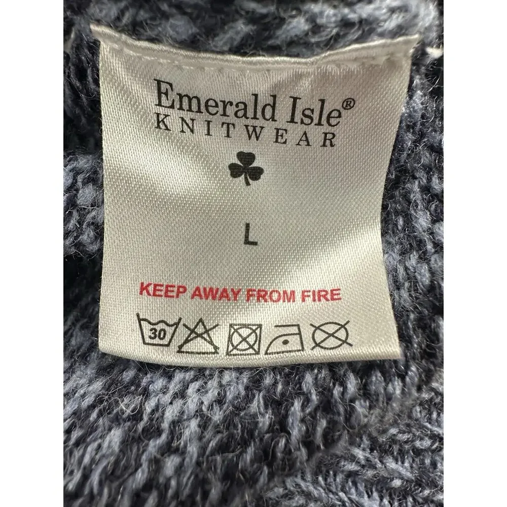 Emerald Isle Weaving Vest Mens Aran Full Zip Gilet Blue Wool Blend Sz Large